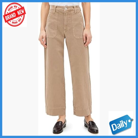 High Rise Straight Leg Ankle Jeans with Utility Pockets Stretch Denim